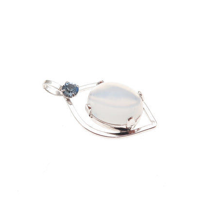 Van Dell 925 Sterling Silver Vintage Rhinestone & Opalite Charm Pendant