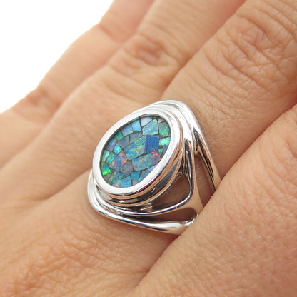 WHITNEY KELLY 925 Sterling Silver Vintage Real Black Opal Inlay Ring Size 7.25