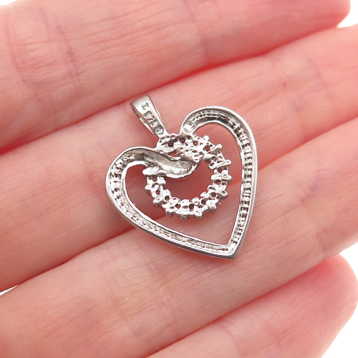 Jewelry Concepts Sterling Silver Round-Cut Pink C Z Heart Mini Charm Pendant