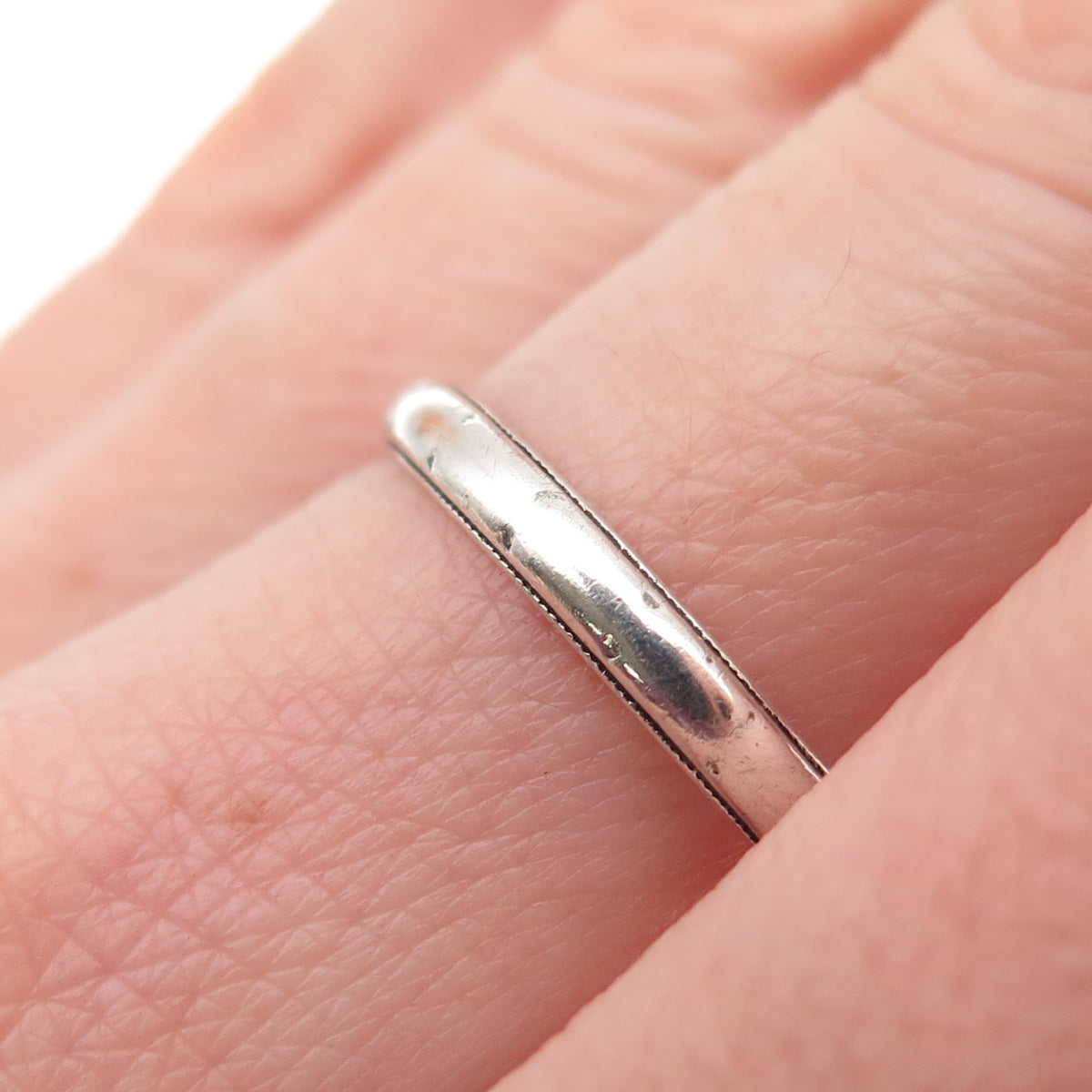 UNCAS 925 Sterling Silver Antique Art Deco Stackable Wedding Band Ring Size 7.75