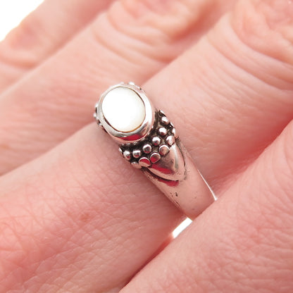 925 Sterling Silver Vintage Real MOP Beaded Oxidized Ring Size 6.75