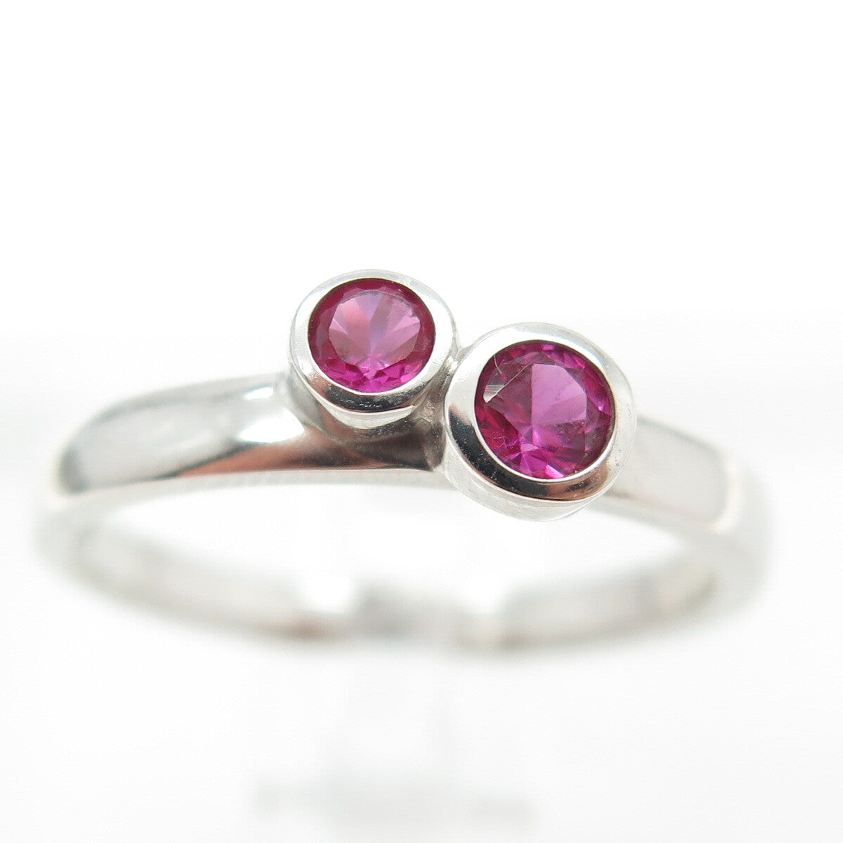 925 Sterling Silver Round-Cut Lab-Created Pink Sapphire Ring Size 7.75