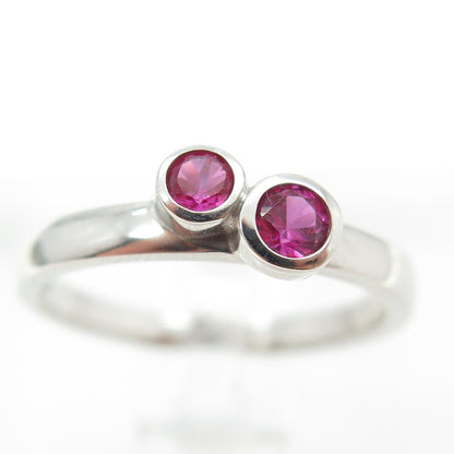 925 Sterling Silver Round-Cut Lab-Created Pink Sapphire Ring Size 7.75