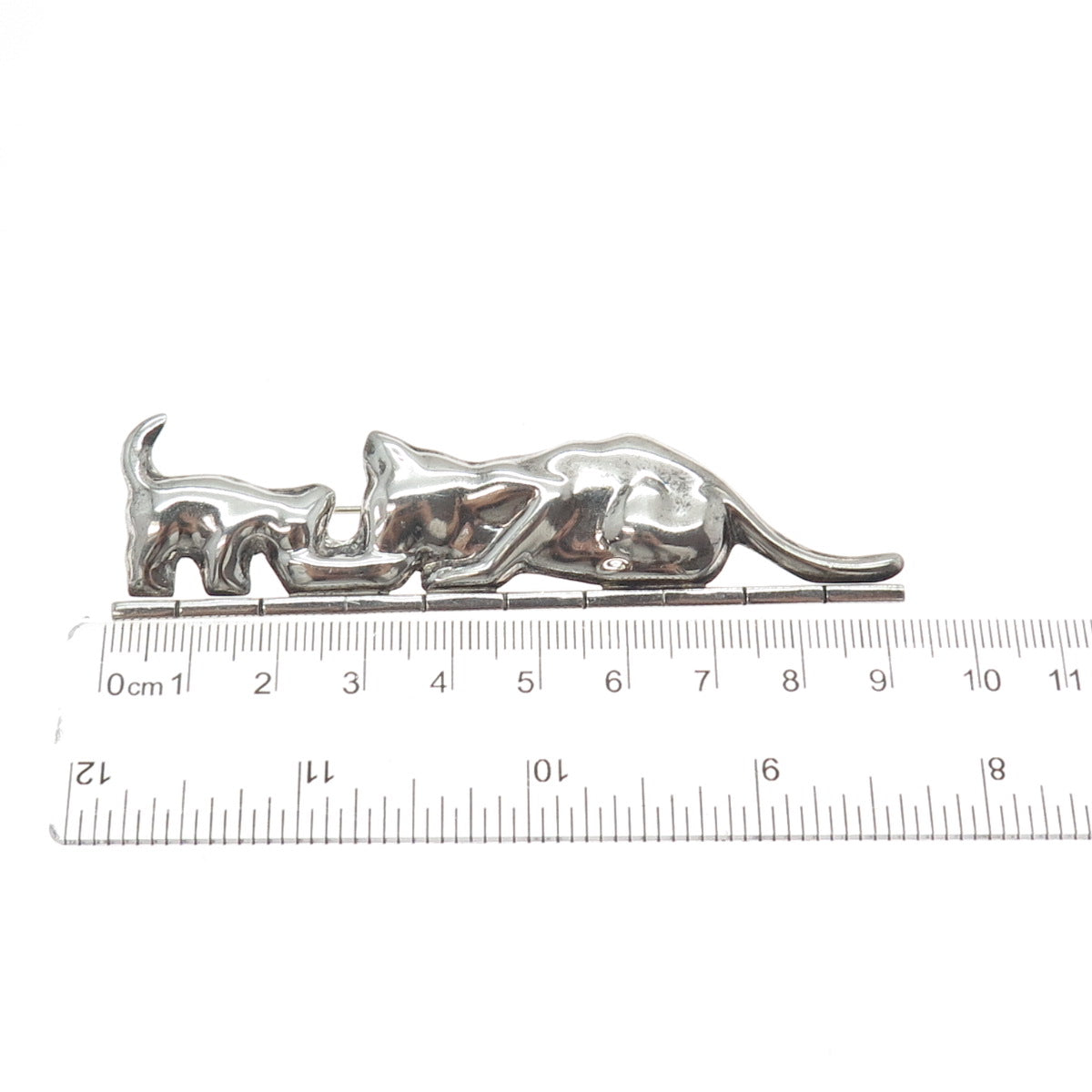 925 Sterling Silver Vintage Mexico Mom & Child Cat Oxidized Pin Brooch