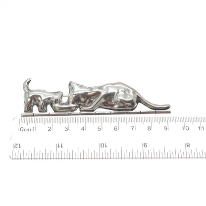 925 Sterling Silver Vintage Mexico Mom & Child Cat Oxidized Pin Brooch