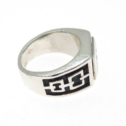 925 Sterling Silver Vintage Real Round-Cut Diamond Oxidized Ring Size 7