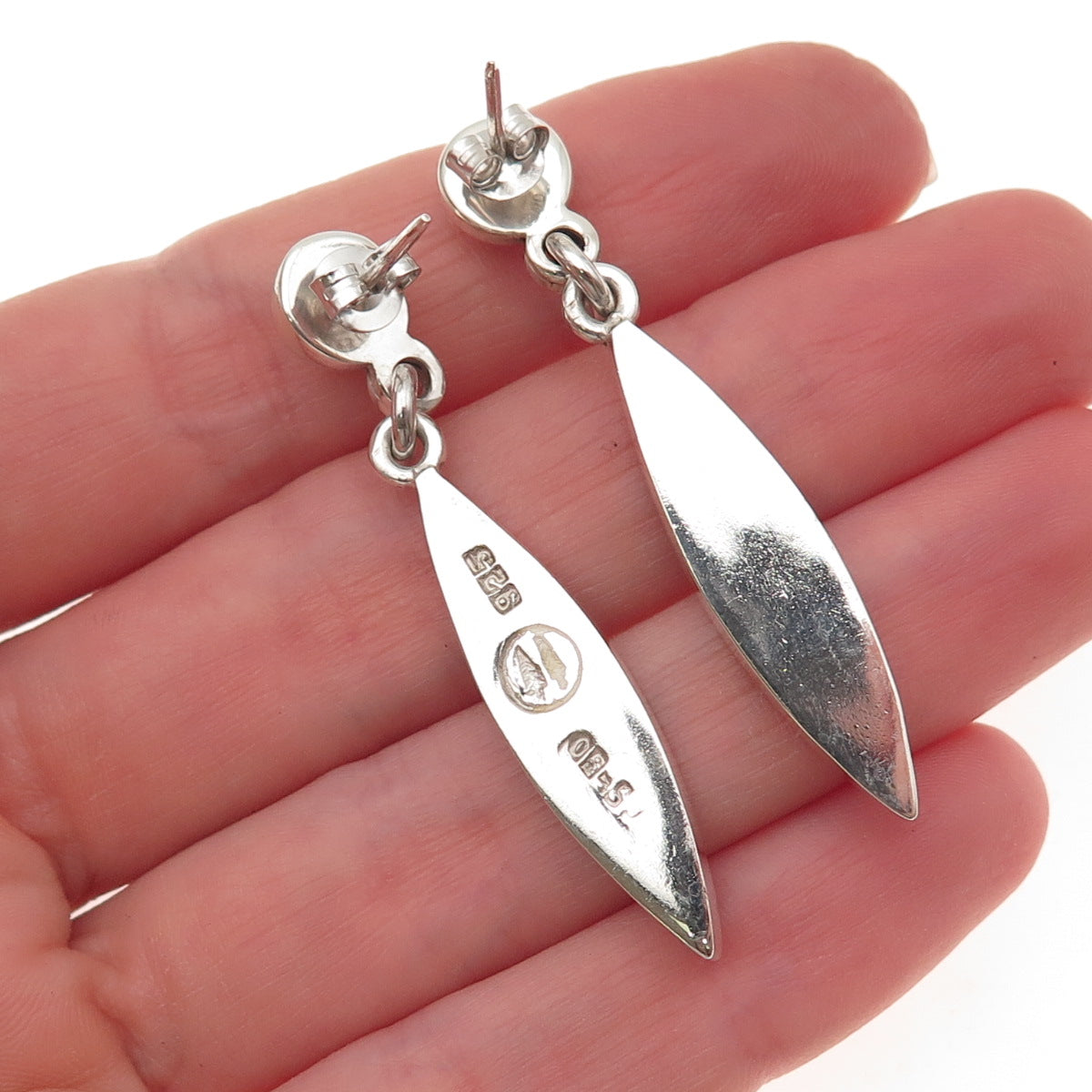 925 Sterling Silver Vintage Mexico Real Turquoise Inlay Dangle Earrings