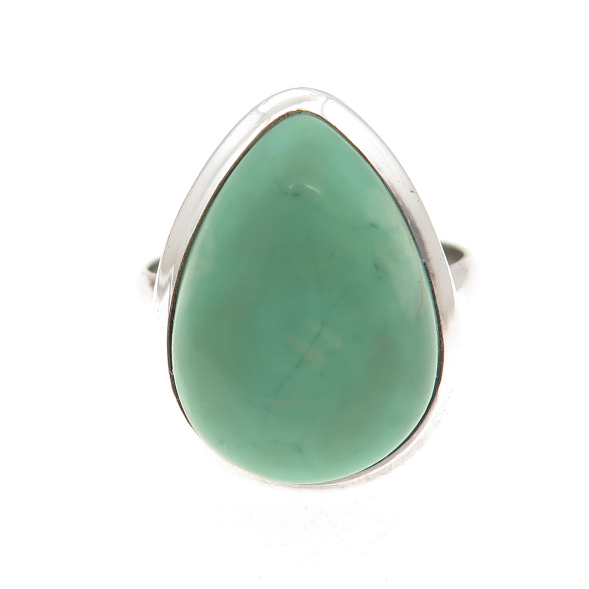 925 Sterling Silver Vintage Real Pear-Cut Chrysoprase Ring Size 8.5