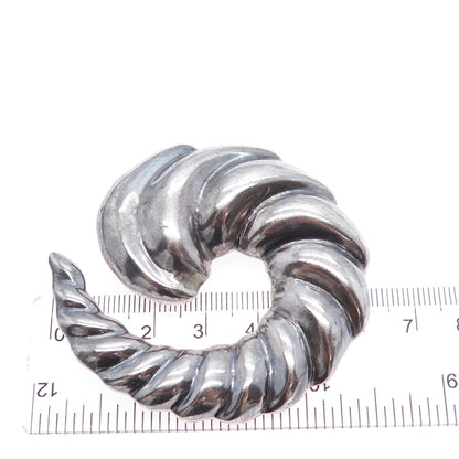 925 Sterling Silver Vintage Mexico Modernist Swirl Oxidized Pin Brooch / Pendant