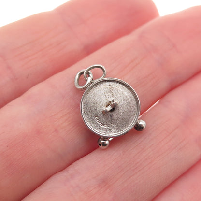 925 Sterling Silver Antique Art Deco Alarm Clock 3D Mini Charm Pendant