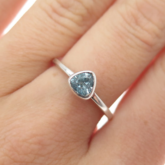 925 Sterling Silver Vintage Real Triangle-Cut Blue Topaz Ring Size 6.25