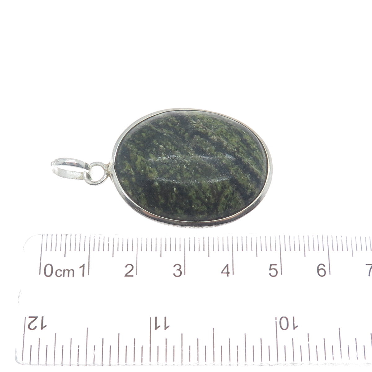 925 Sterling Silver Vintage Real Green Picture Jasper Gemstone Oval Pendant