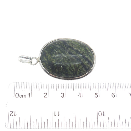 925 Sterling Silver Vintage Real Green Picture Jasper Gemstone Oval Pendant