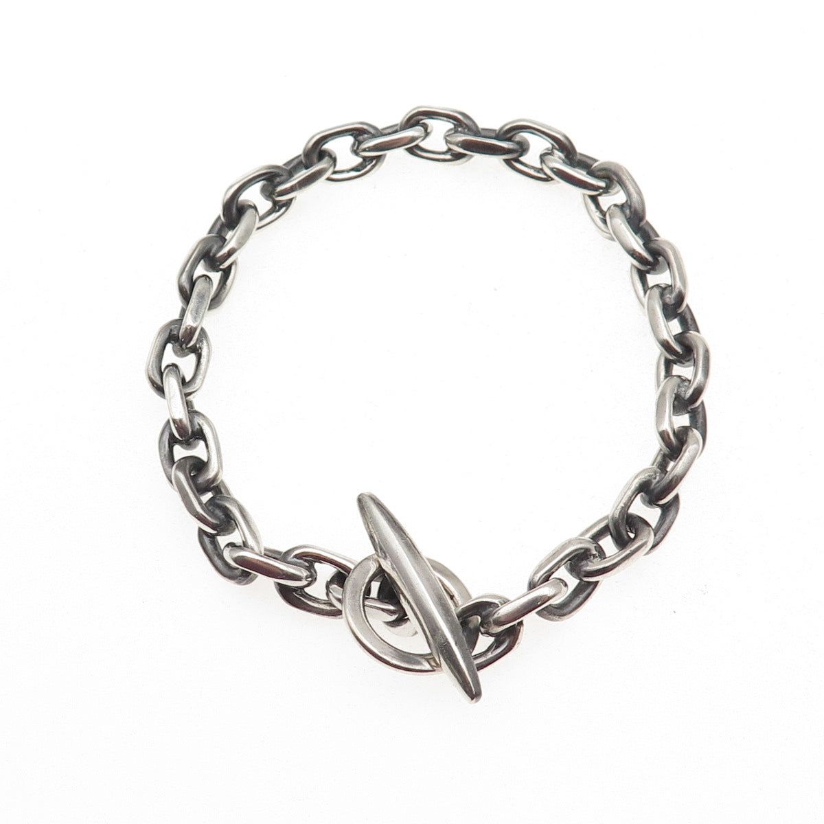 925 Sterling Silver Vintage Cable Link Oxidized Bracelet 7.25"