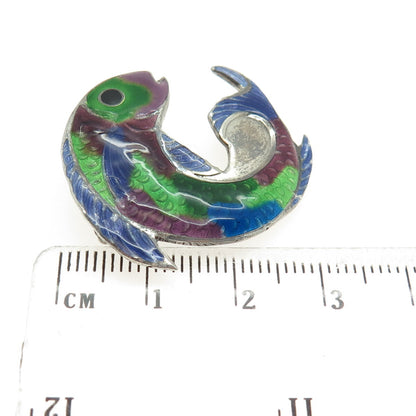 RODOLFO ESPINOZA 925 Sterling Silver Vintage Mexico Enamel Fish Pin Brooch