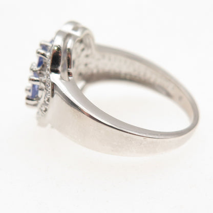 925 Sterling Silver Real Oval-Cut Tanzanite Floral Ring Size 7