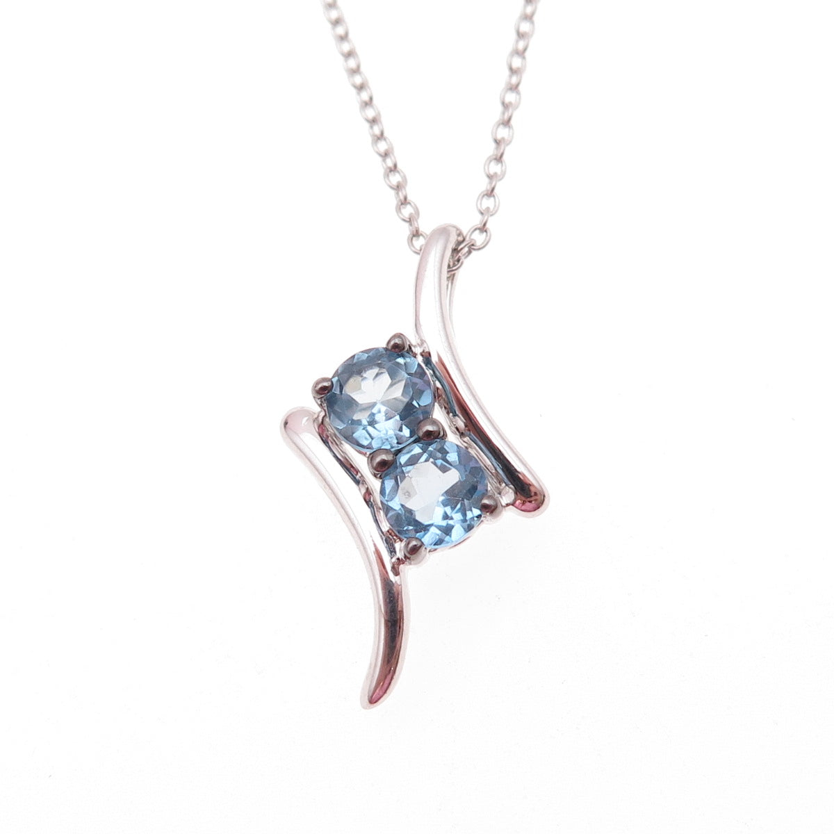J. Stella 925 Sterling Silver Real Blue Topaz Cable Chain Necklace 18"