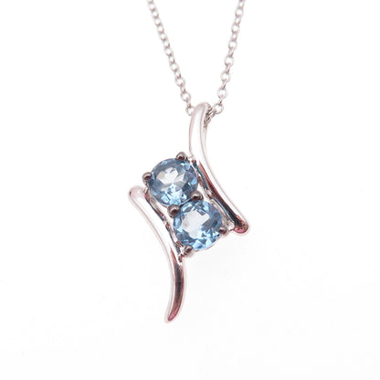 J. Stella 925 Sterling Silver Real Blue Topaz Cable Chain Necklace 18"