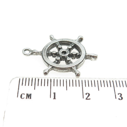 925 Sterling Silver Vintage Viking Ship Wheel Charm Pendant