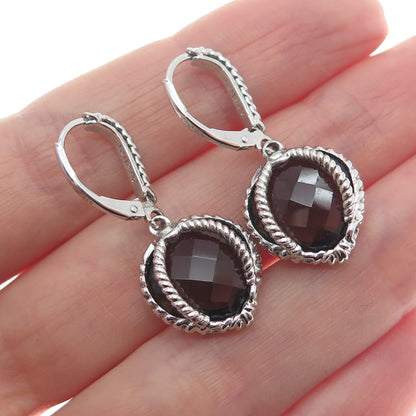ATELIER 925 Sterling Silver Real Smoky Quartz Heart Dangle Earrings