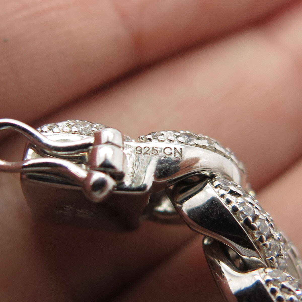 925 Sterling Silver White C Z Curb Link Bracelet 7"