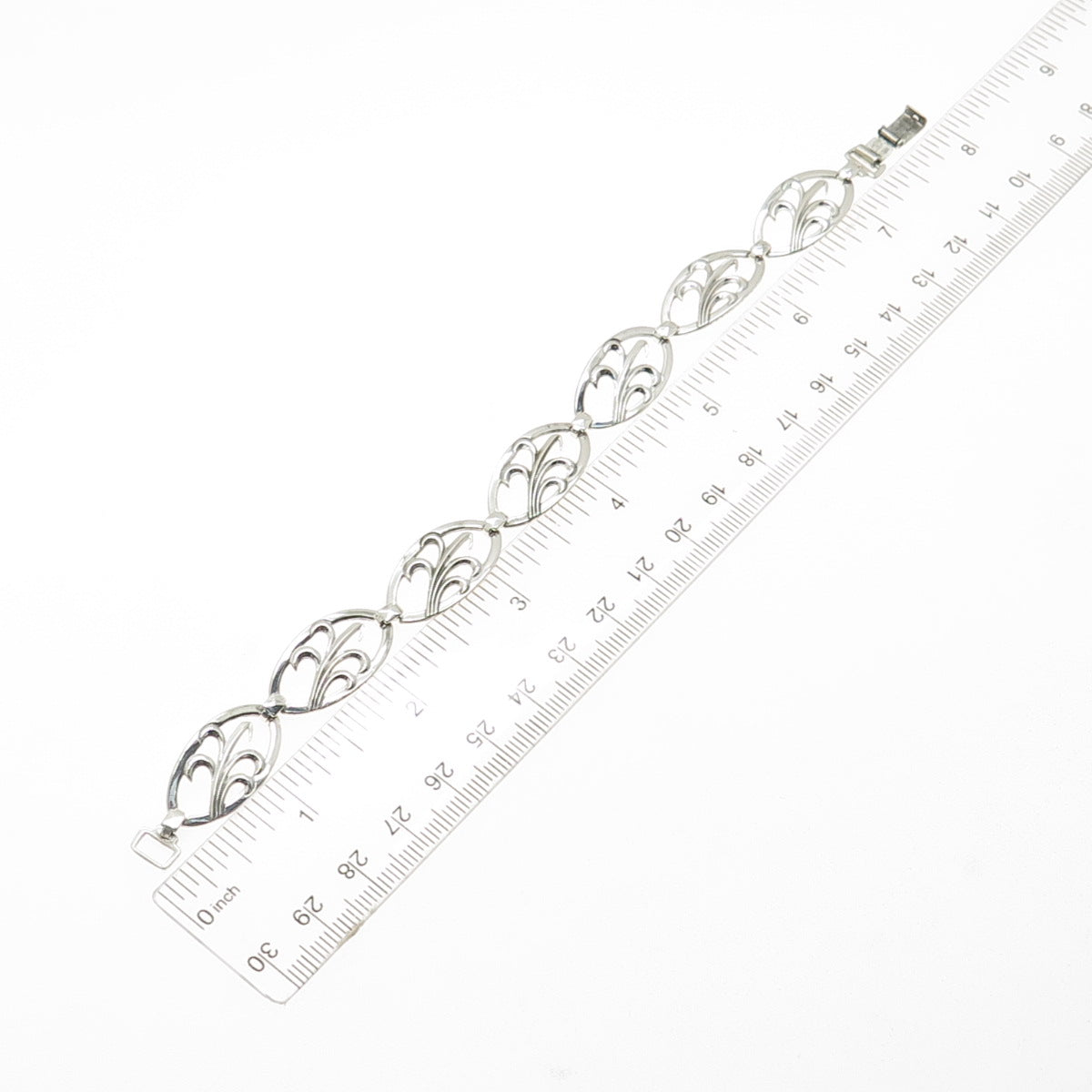 W. E. RICHARDS 925 Sterling Silver Antique Art Deco Floral Link Bracelet 7"