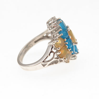 925 Sterling Silver Real Opal Apatite & White Topaz Ring Size 5.5