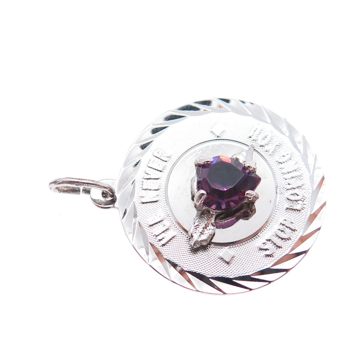 925 Sterling Silver Vintage Rhinestone I'll Never Stop Loving You Charm Pendant