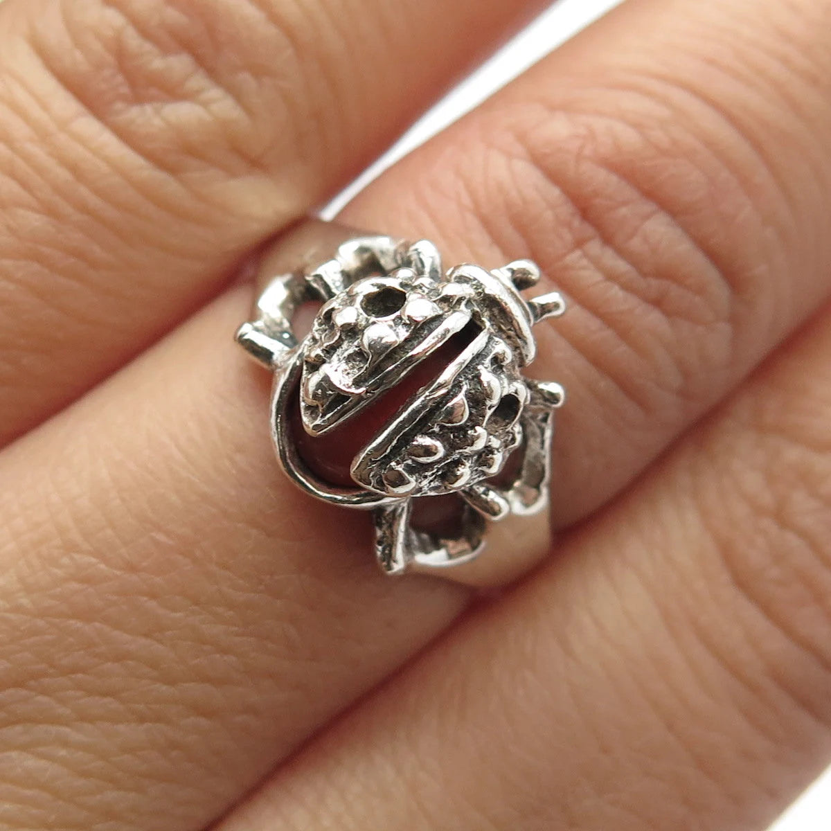 925 Sterling Silver Vintage Real Fiber Optic Cat's Eye Gem Ring Size 7.5
