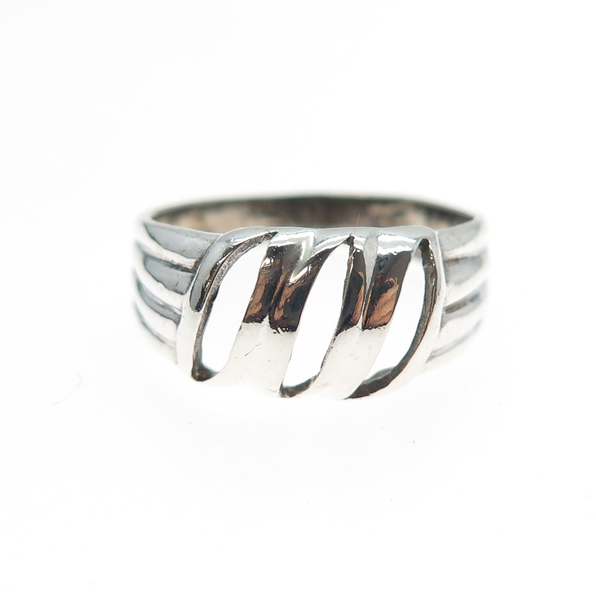 925 Sterling Silver Vintage Modernist Oxidized Ring Size 9.5