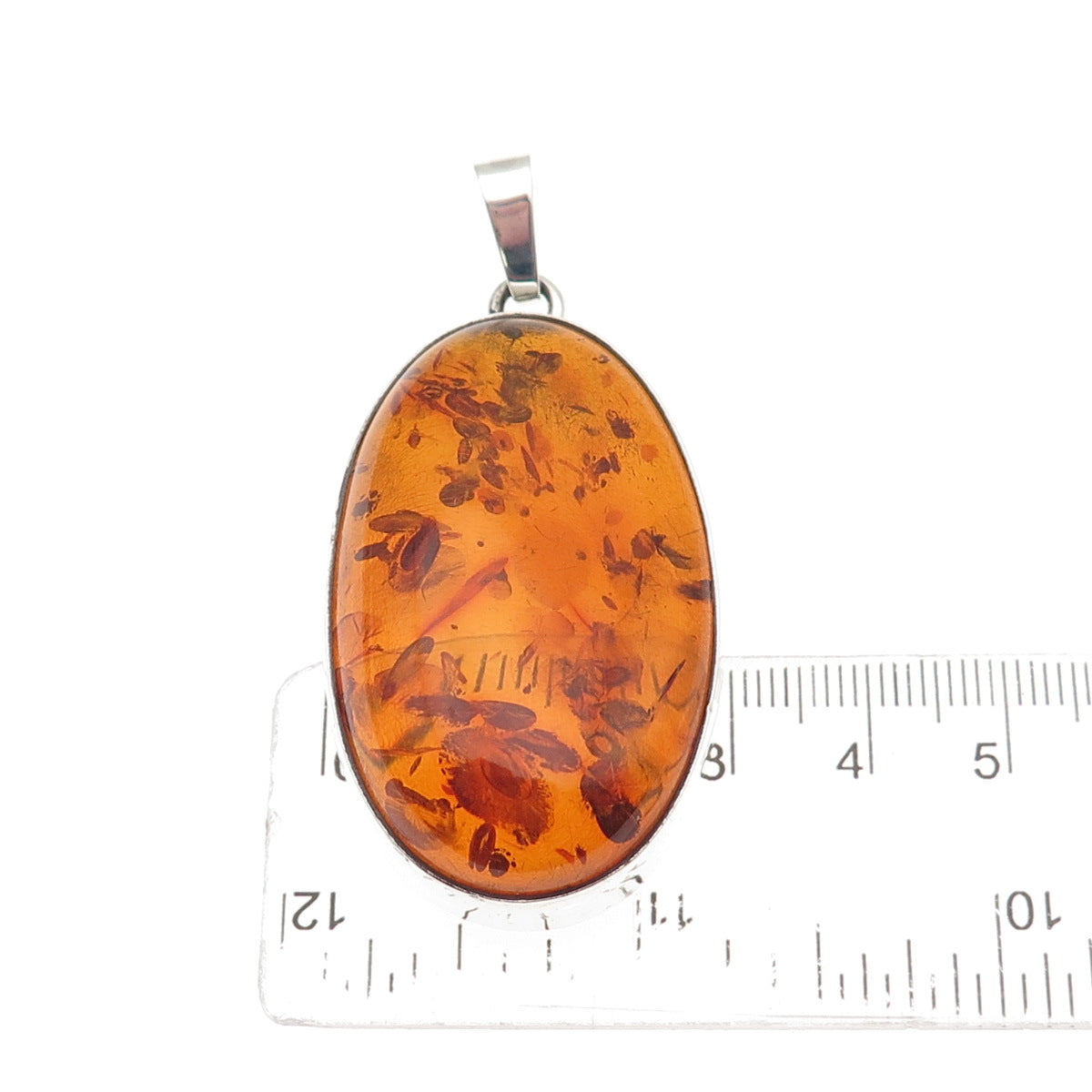 925 Sterling Silver Vintage Poland Real Cabochon Amber Oval Pendant