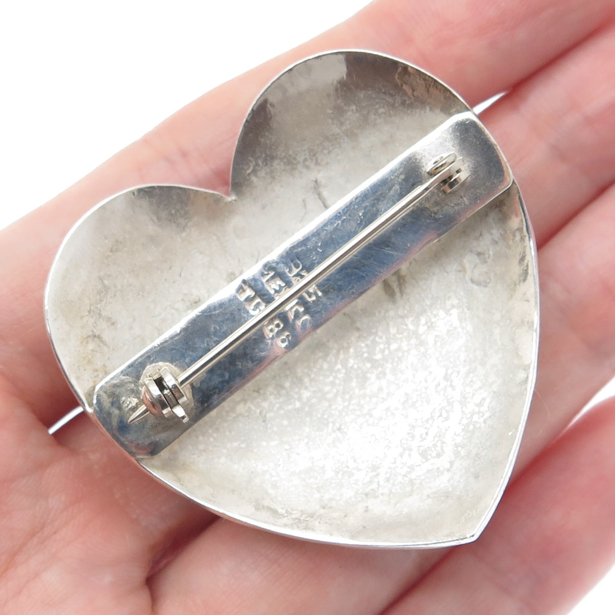 925 Sterling Silver Vintage Mexico Turquoise Amethyst Onyx Hammered Heart Brooch