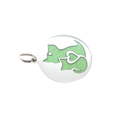 925 Sterling Silver Green Enamel Dog & Cat Friendship Minimalist Charm Pendant
