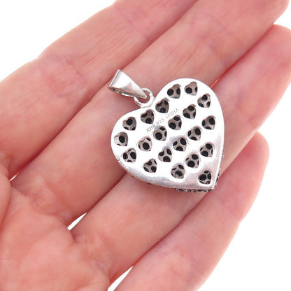 925 Sterling Silver Real Round-Cut Black Spinel Heart Charm Pendant
