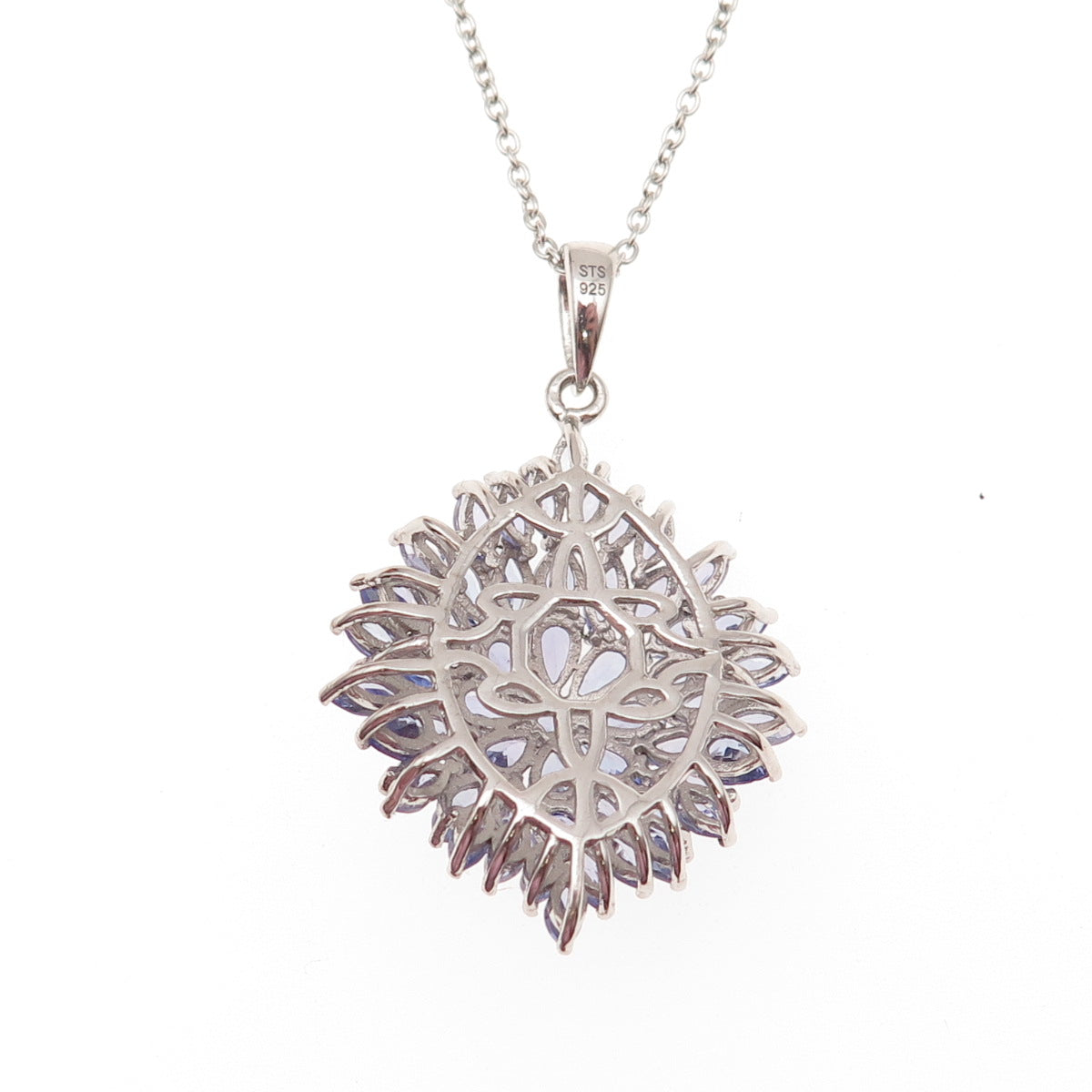 Chuck Clemency Sterling Silver Real Tanzanite Floral Cable Chain Necklace 20"