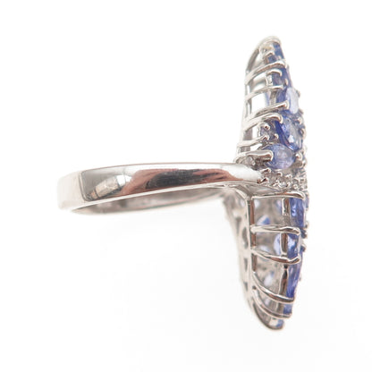 Chuck Clemency 925 Sterling Silver Real Tanzanite & White Topaz Ring Size 7.25
