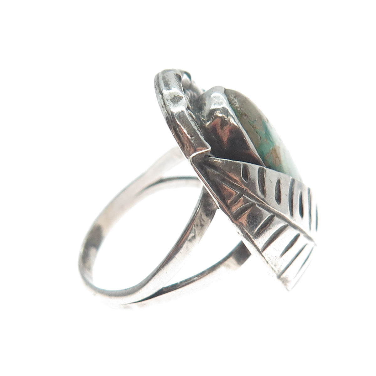 R. MARTINEZ Old Pawn 925 Sterling Silver Vintage Real Turquoise Ring Size 7.5
