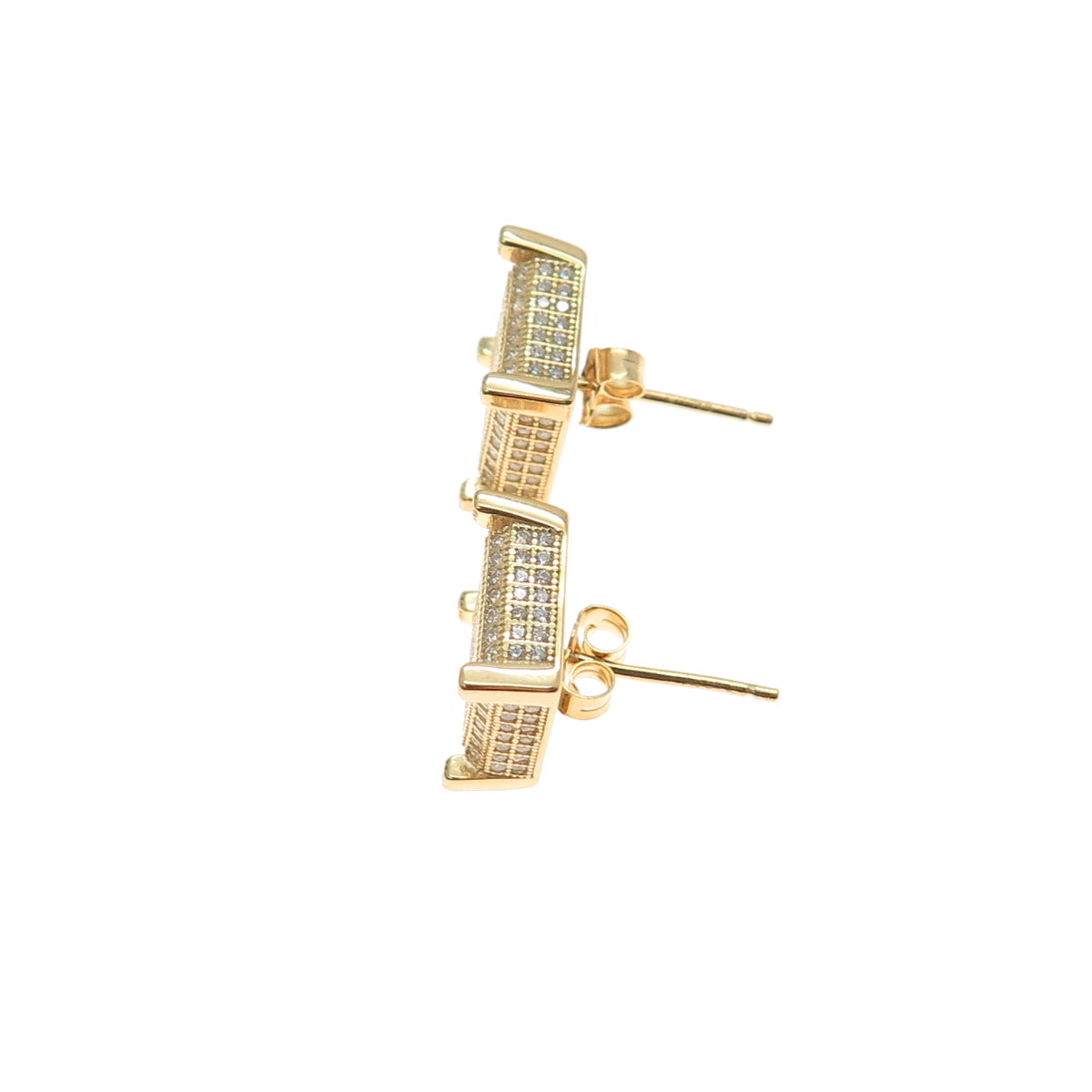 925 Sterling Silver Gold Plated Round-Cut C Z Square Stud Earrings
