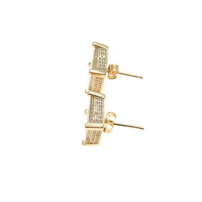 925 Sterling Silver Gold Plated Round-Cut C Z Square Stud Earrings