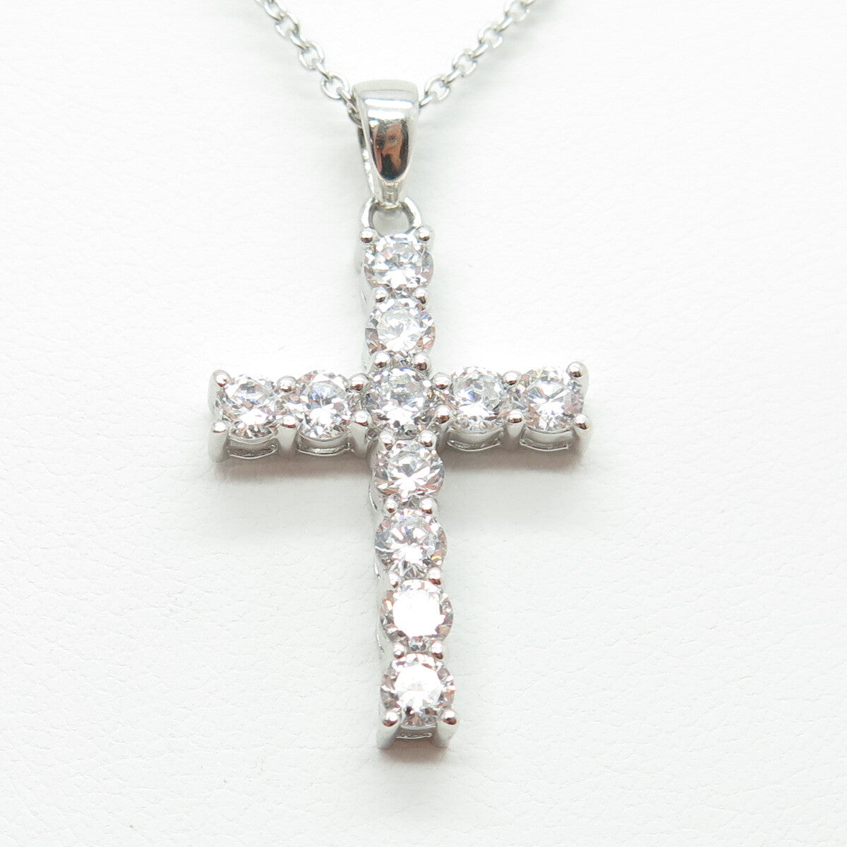 925 Sterling Silver Round-Cut C Z Cross Cable Chain Necklace 18-20"