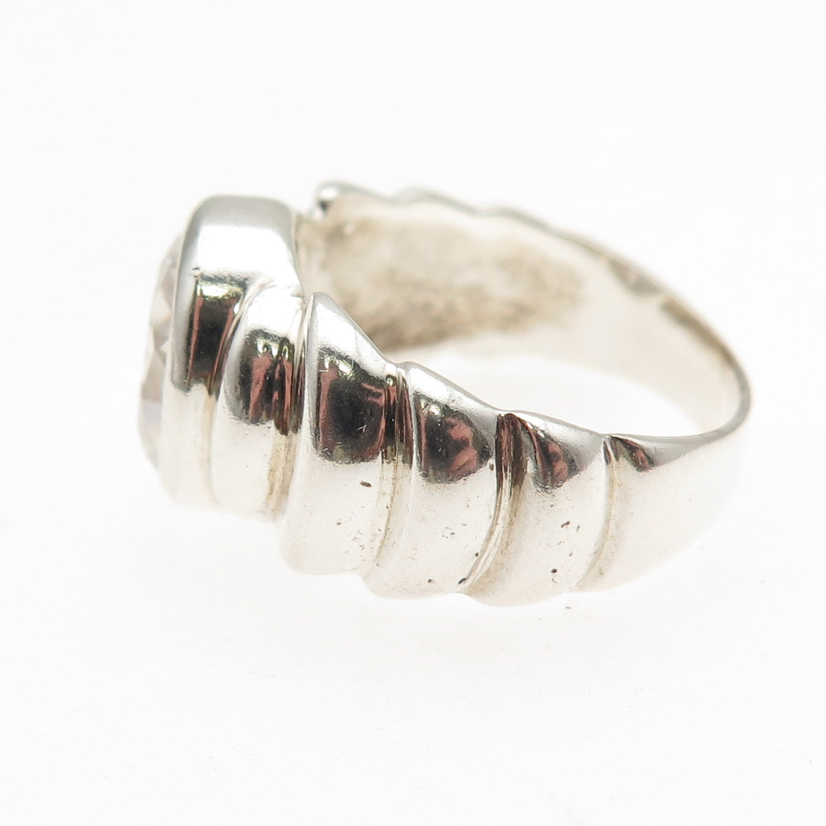 925 Sterling Silver Vintage Oval-Cut C Z Modernist Ring Size 7.25