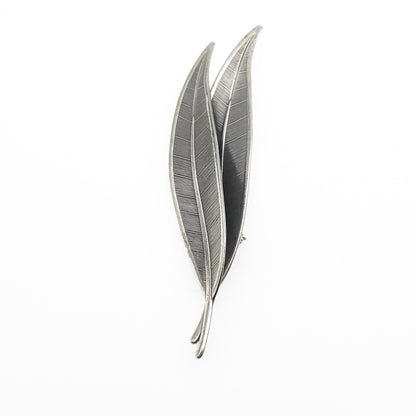 BEAU 925 Sterling Silver Vintage Floral Leaf Oxidized Pin Brooch