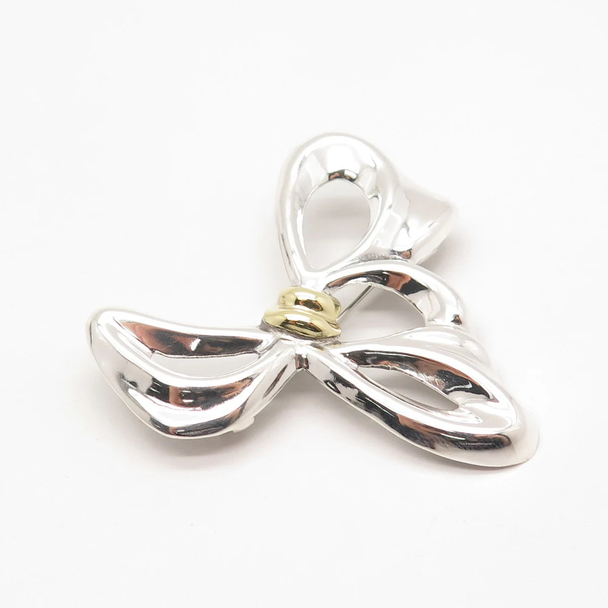 925 Sterling Silver 2-Tone Vintage Mexico Bow Pin Brooch