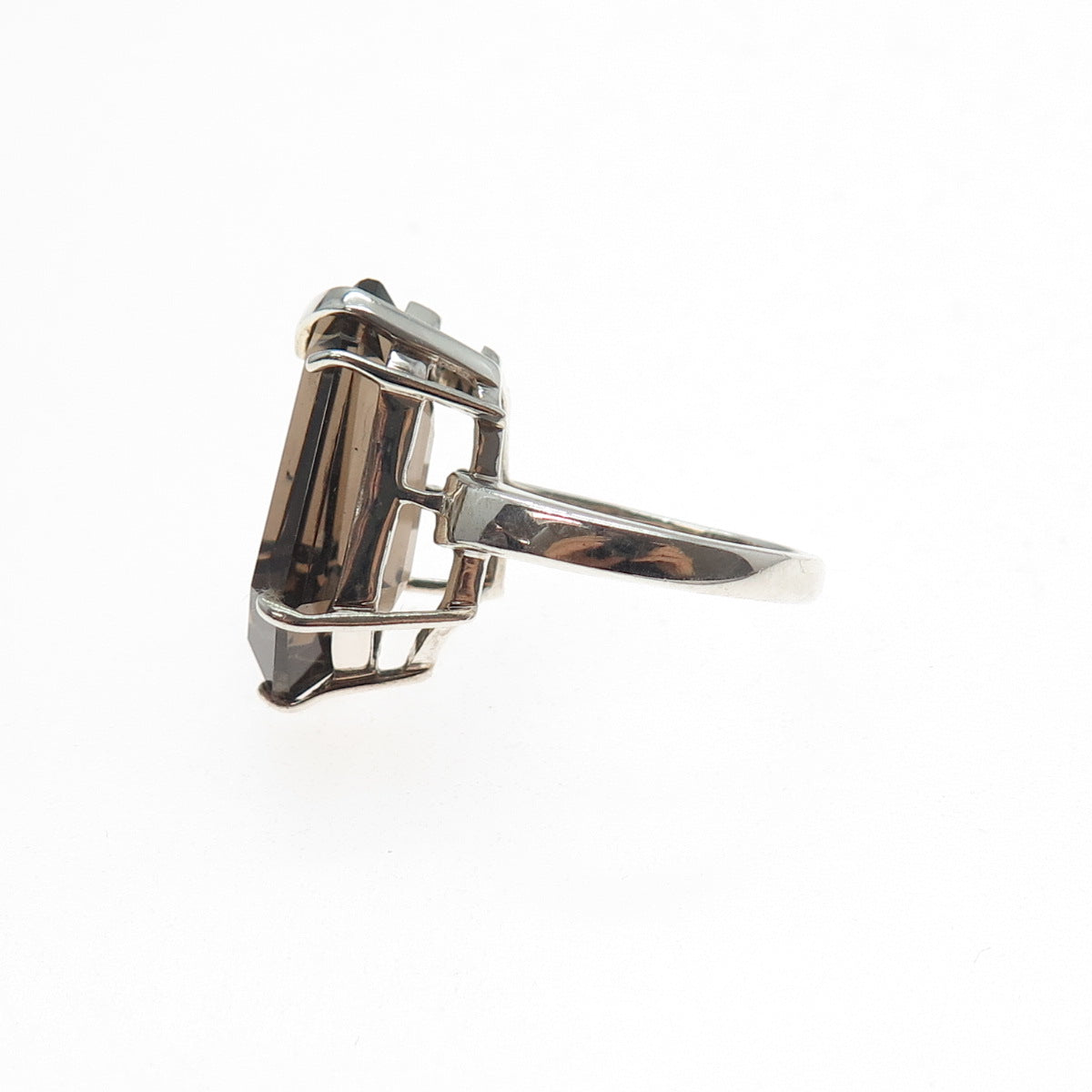 925 Sterling Silver Vintage Real Smoky Quartz Modernist Ring Size 7