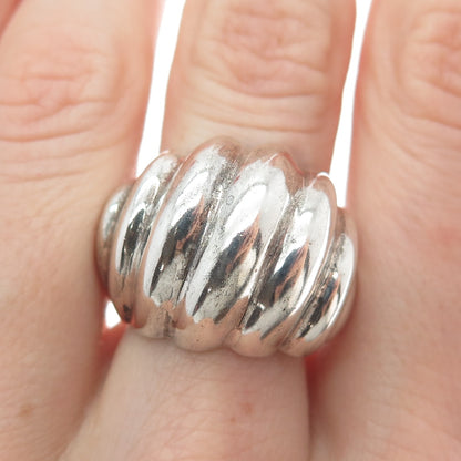 925 Sterling Silver Vintage Mexico Modernist Ribbed Dome Ring Size 7.25