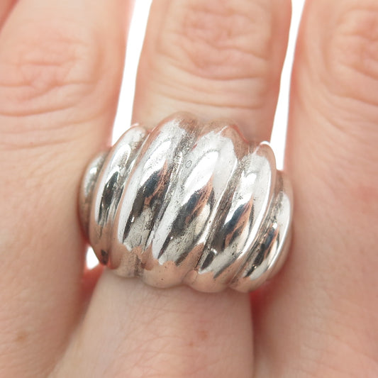 925 Sterling Silver Vintage Mexico Modernist Ribbed Dome Ring Size 7.25