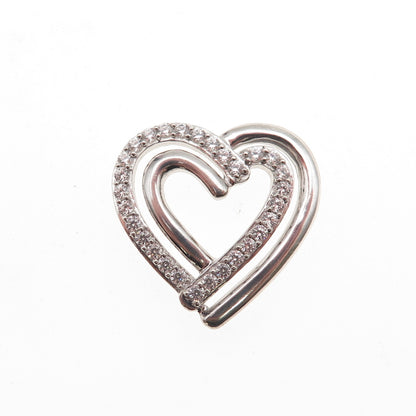 JH Young 925 Sterling Silver Round-Cut C Z Double Heart Mini Slide Charm Pendant