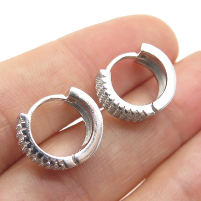 925 Sterling Silver Round-Cut C Z Sparkle Hoop Earrings