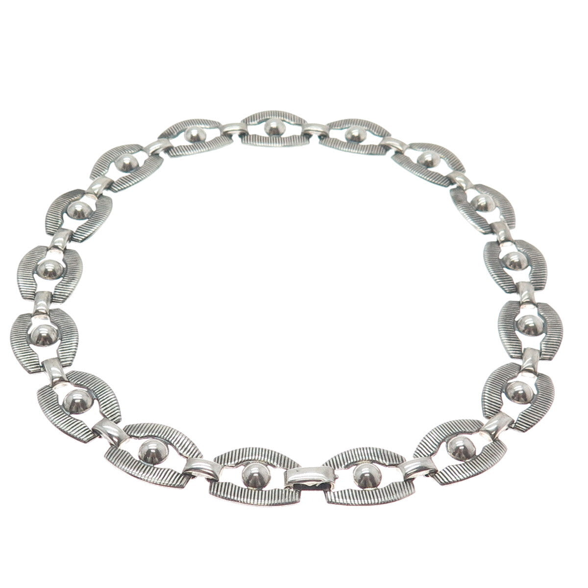 DANECRAFT 925 Sterling Silver Antique Art Deco Beaded Panel Chain Necklace 16"