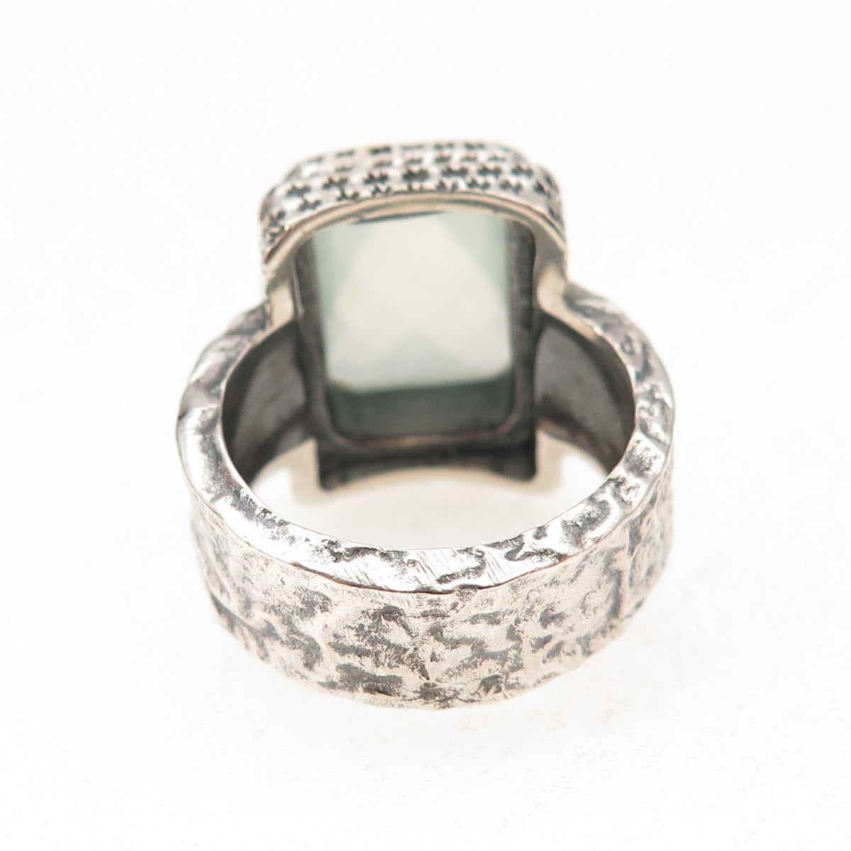 925 Sterling Silver Vintage Real Chalcedony Modernist Oxidized Ring Size 7.5